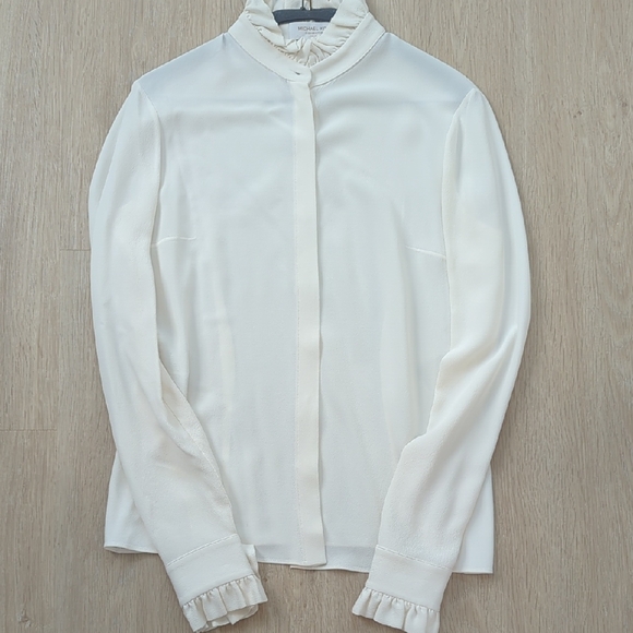 Michael Kors Collection Cream Button Down Shirt with Ruffle Details - Picture 1 of 4